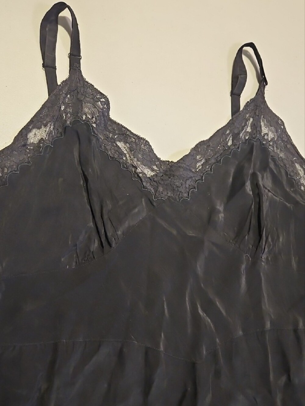 Vintage Slip Vanity Fair Altered Black Lace-Trim Slip 0217